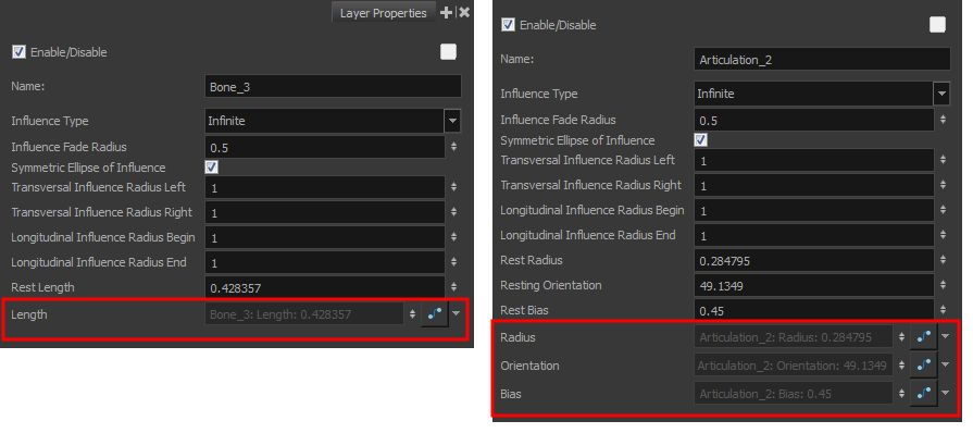 Bone and Articulation Modules Layer Properties View