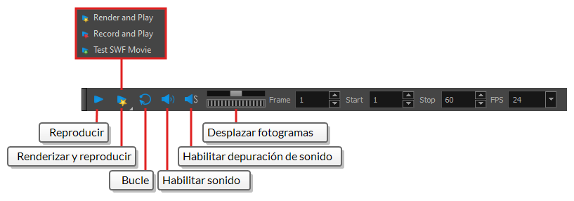Barra de herramientas de reproducción