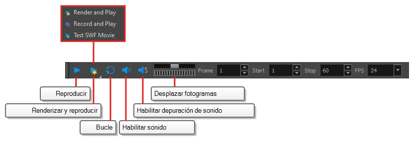 Barra de herramientas de reproducción