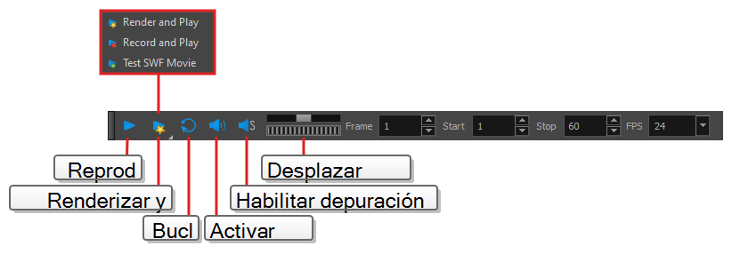 Barra de herramientas de reproducción