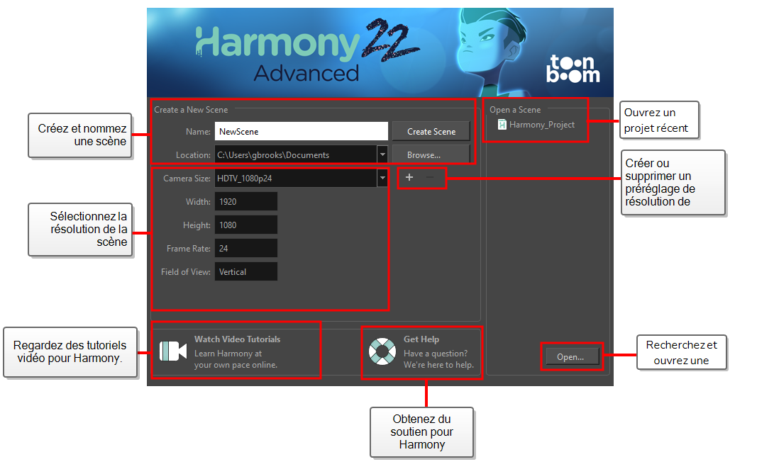 Harmony 22 Advanced Documentation: About the Welcome Screen