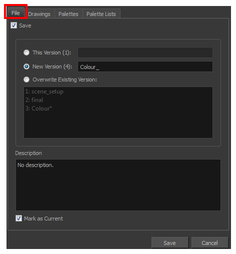 Harmony 22 Advanced Documentation: Advanced Save Dialog Box