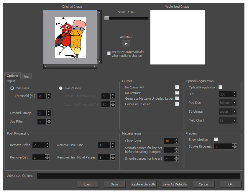 Harmony 22 Premium Documentation: Vectorization Parameters Dialog Box