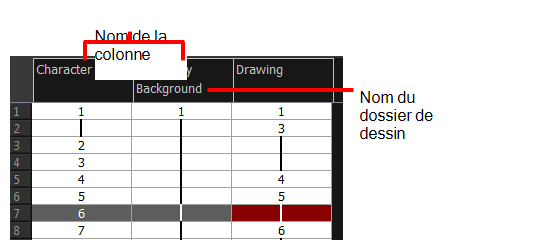 Xsheet View Column and Folder Names