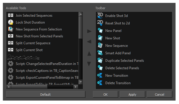 Storyboard Pro 22 Online Help: Customizing Toolbars