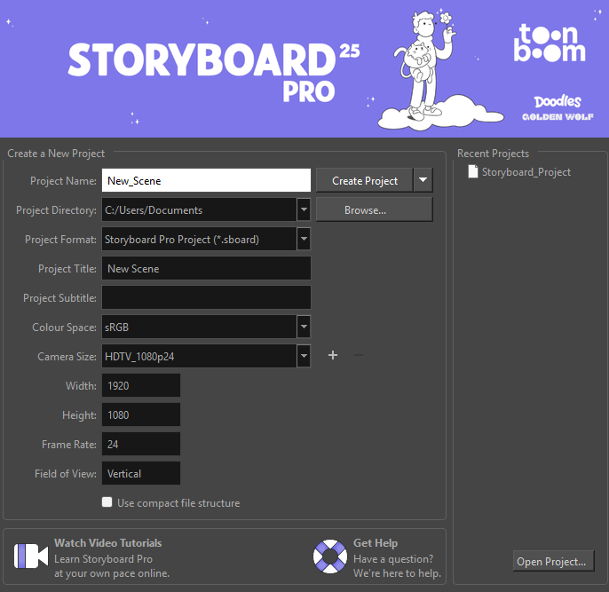 Storyboard Pro 25 Online Help: Starting Toon Boom Storyboard Pro