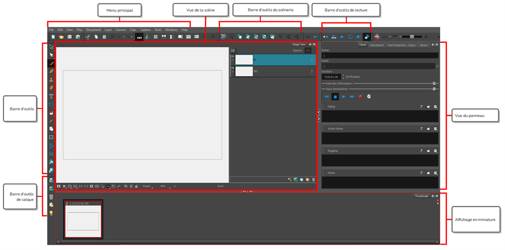 Storyboard Pro 25 Online Help: About the User Interface