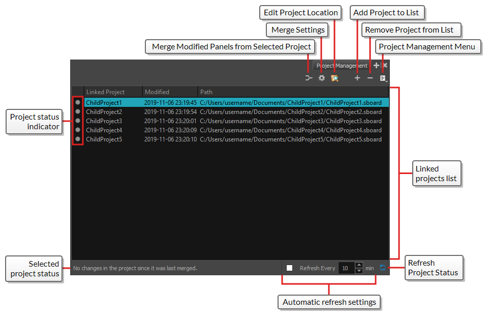Storyboard Pro 7 Online Help: Project Management View