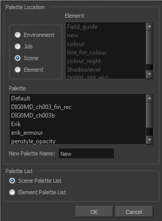 Palette browser in Advanced mode