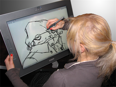 Animator animating on a Cintiq wacom tablet and Toon Boom Harmony