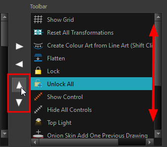 How to reorder buttons in a toolbar in Toon Boom Harmony