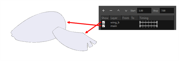 Placing the wing_b layer at the top of the list displays it on top