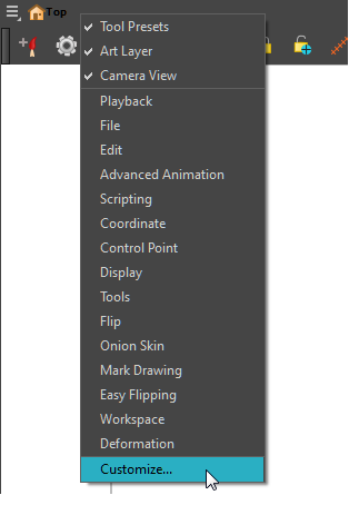 How to customize a toolbar in Toon Boom Harmony - Customize menu