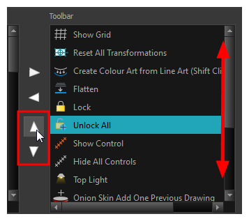 How to reorder buttons in a toolbar in Toon Boom Harmony