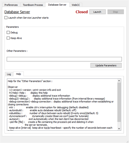 Harmony 21 Installation Documentation: Service Launcher Database Server Tab