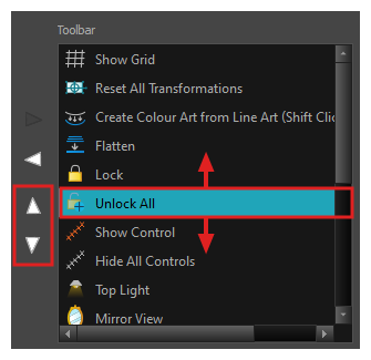 How to reorder buttons in a toolbar in Toon Boom Harmony