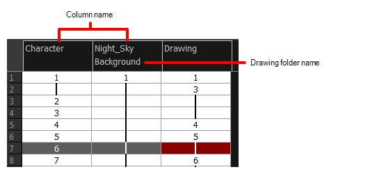 Xsheet View Column and Folder Names