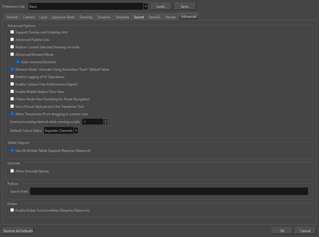 Harmony 25 Advanced Documentation: Advanced Preferences