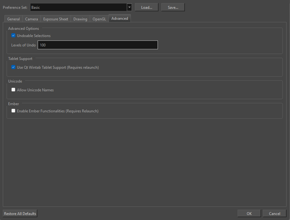 Harmony 25 Essentials Documentation: Advanced Preferences