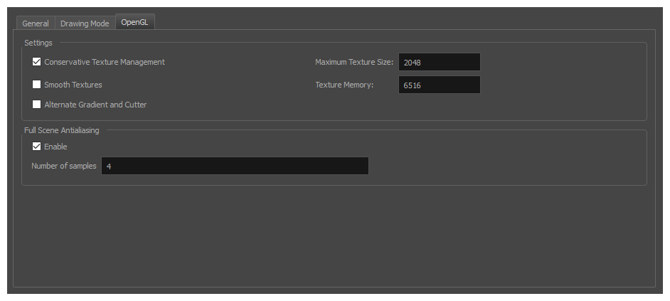 Harmony 25 Paint Documentation: OpenGL Preferences