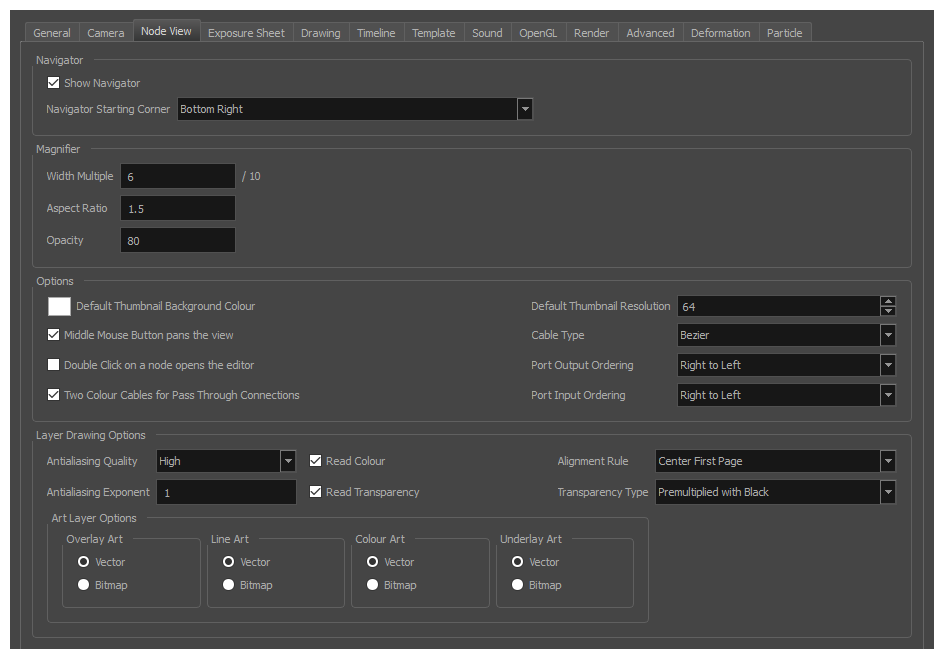 Harmony 25 Premium Documentation: Node View Preferences