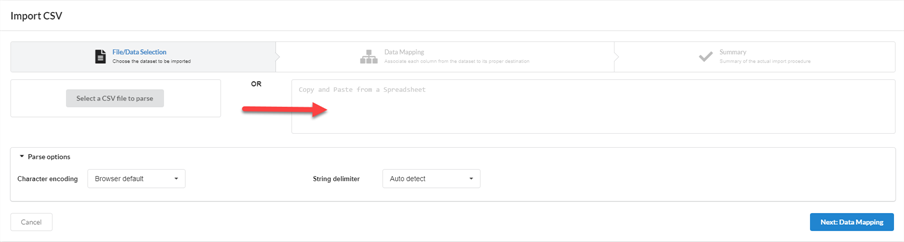 Producer 26 Online Help: Uploading a CSV File and Copy/Pasting Data
