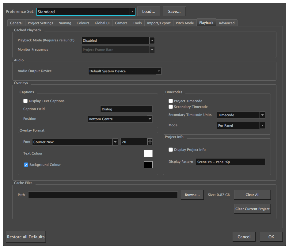 Storyboard Pro 20 Online Help: Playback Preferences