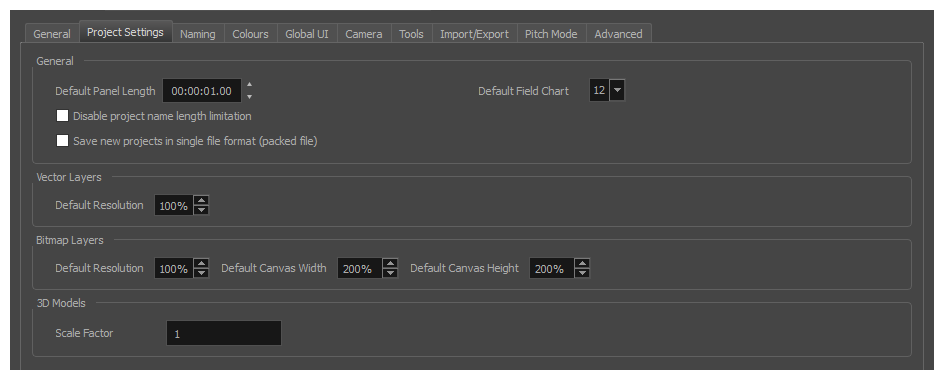 Storyboard Pro 22 Online Help: Project Settings Preferences