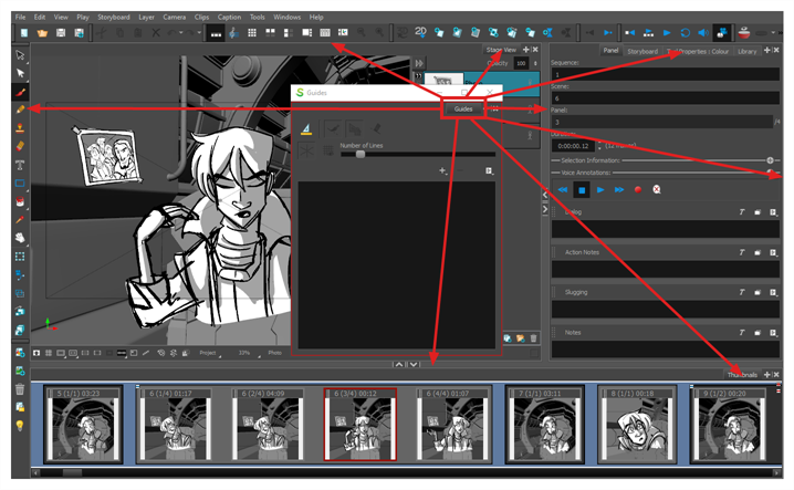 Storyboard Pro 25 Online Help: About the User Interface