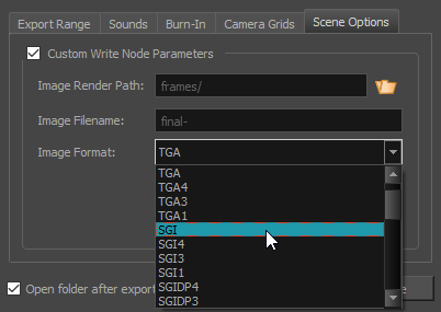 Storyboard Pro 25 Online Help: Write Node Image Formats for Harmony