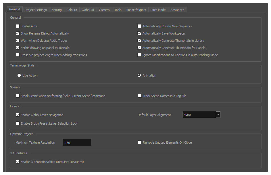 Storyboard Pro 7 Online Help: General Preferences