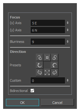 Storyboard Pro 7オンラインヘルプ ラジアルズームブラーダイアログボック